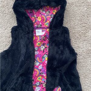 Disney Minnie Mouse Black Furry Vest with Colorful Lining